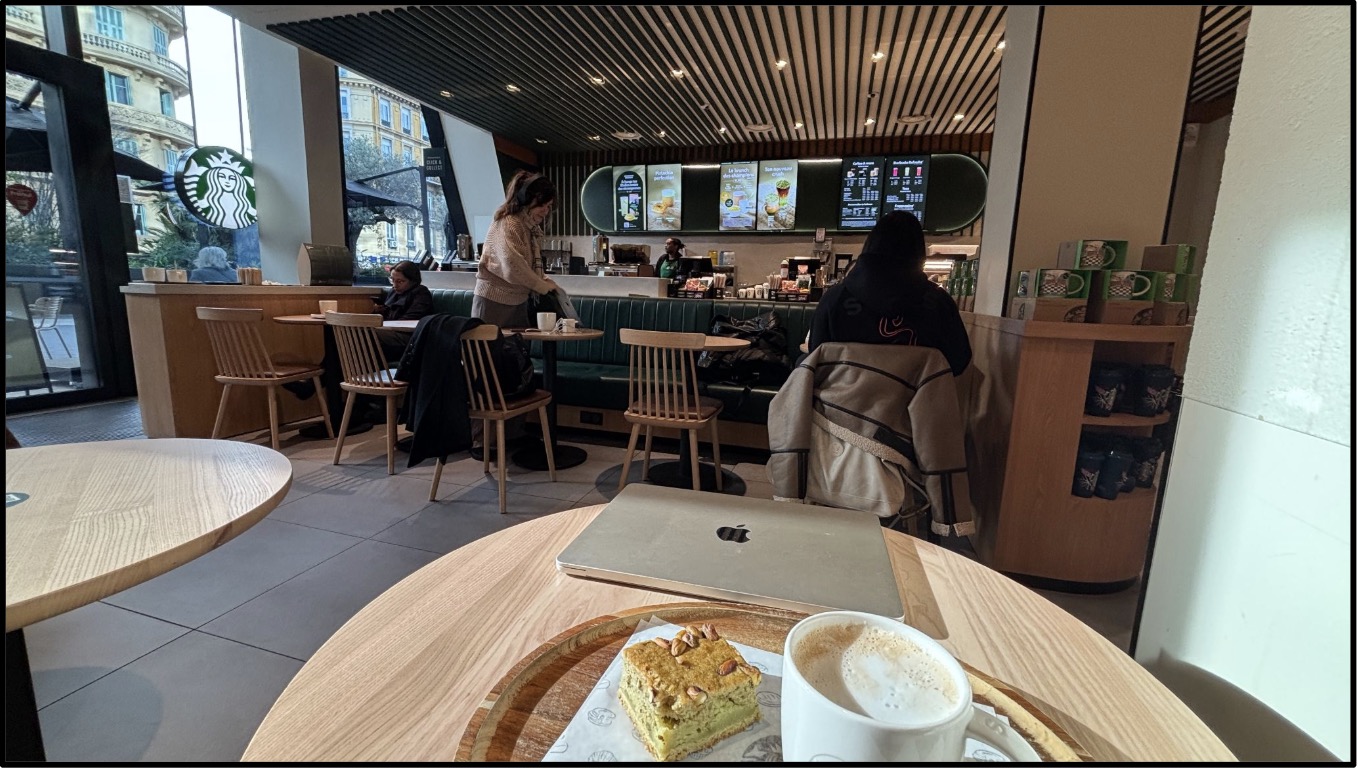 A cafe for nomads to work on their computers in Nice: Starbucks